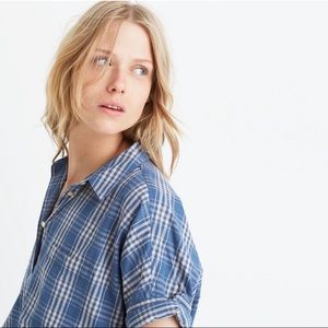 MADEWELL Courier blue Cohen plaid button up shirt sleeve shirt